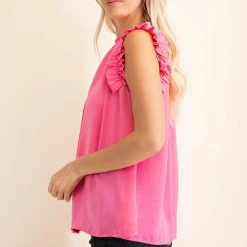 Glam NEW ARRIVALS Hot Pink High Neck Ruffle Sleeve Top