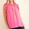 Glam NEW ARRIVALS Hot Pink High Neck Ruffle Sleeve Top
