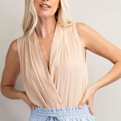 Glam Taupe Colored Draped Halter Neck Bodysuit NEW ARRIVALS