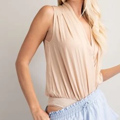 Glam Taupe Colored Draped Halter Neck Bodysuit NEW ARRIVALS