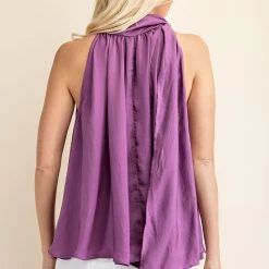 Glam NEW ARRIVALS Purple Colored Tie Front Sleeveless Blouse