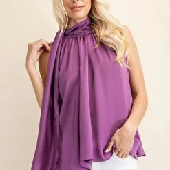 Glam NEW ARRIVALS Purple Colored Tie Front Sleeveless Blouse