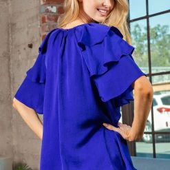 Glam NEW ARRIVALS Royal Blue Ruffled Sleeve Top