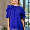 Glam NEW ARRIVALS Royal Blue Ruffled Sleeve Top