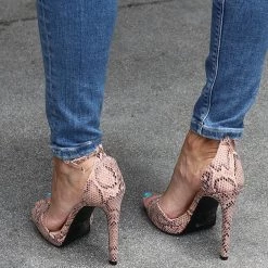 Joia Acc NEW ARRIVALS Joanna Brown Snake Skin Heels
