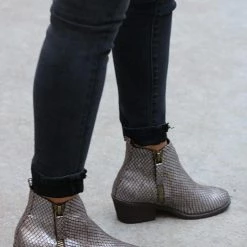 THE WEARHOUSE Silver Snakeskin Ankle Boots