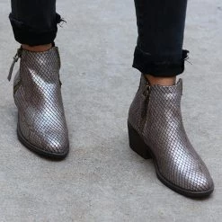 THE WEARHOUSE Silver Snakeskin Ankle Boots