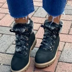 Boutique By Corkys Dani Black Faux Fur Lace Up Boot