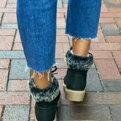 Boutique By Corkys Dani Black Faux Fur Lace Up Boot