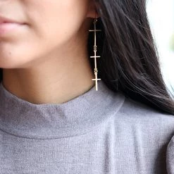 THE WEARHOUSE Gold Triple Cross Earrings ACCESSORIES