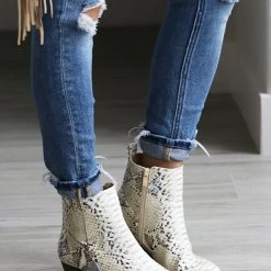 Chinese Laundry NEW ARRIVALS Tonya White And Taupe Snake Print Ankle Boots