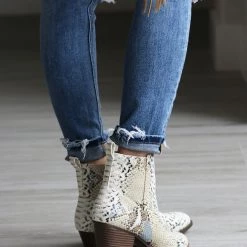 Chinese Laundry NEW ARRIVALS Tonya White And Taupe Snake Print Ankle Boots