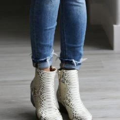 Chinese Laundry NEW ARRIVALS Tonya White And Taupe Snake Print Ankle Boots