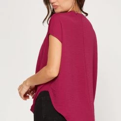 She And Sky Magenta Colored Drop Shoulder Front Twist Top NEW ARRIVALS