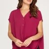 She And Sky Magenta Colored Drop Shoulder Front Twist Top NEW ARRIVALS