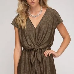 She And Sky Gold Metallic Knit Romper NEW ARRIVALS