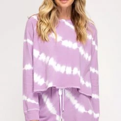 She And Sky Lavender Tie Dye Knit Drawstring Shorts BOTTOMS