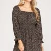 She And Sky NEW ARRIVALS Black And Floral 3/4 Sleeve Woven Print Dress