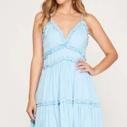 She And Sky Carolina Blue Ruffled Detail Cami Dress NEW ARRIVALS