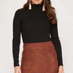 She And Sky Chestnut Faux Suede Mini Skirt