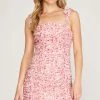 She And Sky Pink And White Floral Print Ruched Dress NEW ARRIVALS