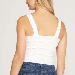 She And Sky NEW ARRIVALS Off White Colored Seamed Rib Knit Crop Top