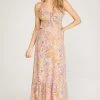 She And Sky NEW ARRIVALS Peach And Floral Sleeveless Maxi Dress