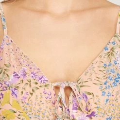 She And Sky NEW ARRIVALS Peach And Floral Sleeveless Maxi Dress