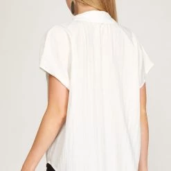 She And Sky Off White Drop Shoulder Woven Button Down Top NEW ARRIVALS