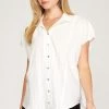 She And Sky Off White Drop Shoulder Woven Button Down Top NEW ARRIVALS