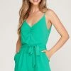 She And Sky Jade Green Cami Sash Detail Romper