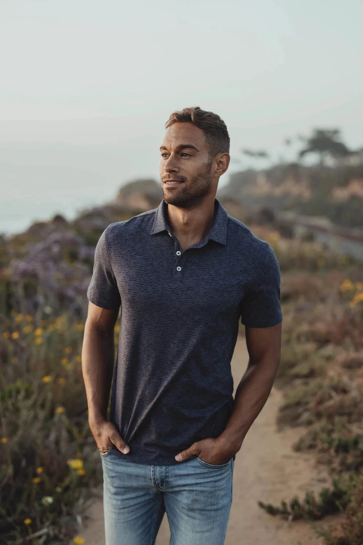 The Normal Brand Navy Colored Active Puremeso Print Polo MEN