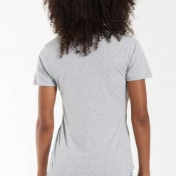 Z Supply NEW ARRIVALS Heather Grey Colored Low V-Neck Pocket Tee
