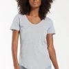 Z Supply NEW ARRIVALS Heather Grey Colored Low V-Neck Pocket Tee
