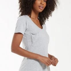 Z Supply NEW ARRIVALS Heather Grey Colored Low V-Neck Pocket Tee