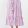 Fanco Lavender Front Slit Waist Smocked Midi Skirt