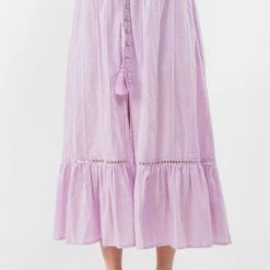 Fanco Lavender Front Slit Waist Smocked Midi Skirt