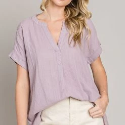 Be Cool NEW ARRIVALS Iris Colored Short Sleeve V Neck Top