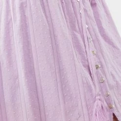 Fanco Lavender Front Slit Waist Smocked Midi Skirt