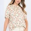 THML Cream And Floral Short Sleeve Print Top TOPS