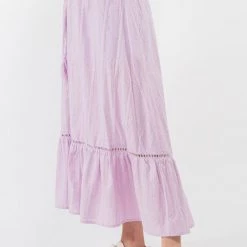 Fanco Lavender Front Slit Waist Smocked Midi Skirt