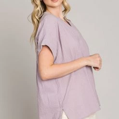 Be Cool NEW ARRIVALS Iris Colored Short Sleeve V Neck Top