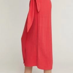 Entro Solid Red Sarong Midi Skirt