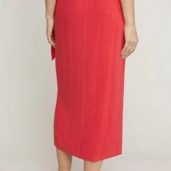 Entro Solid Red Sarong Midi Skirt