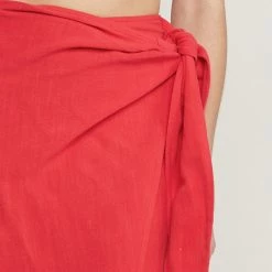 Entro Solid Red Sarong Midi Skirt