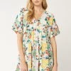 Entr Green Combo Floral V Neck Tiered Dress