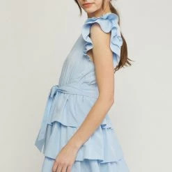 Entro Baby Blue V Neck Ruffle Sleeve Dress NEW ARRIVALS