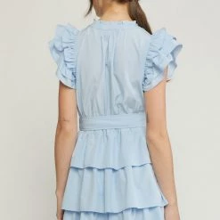 Entro Baby Blue V Neck Ruffle Sleeve Dress NEW ARRIVALS