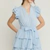 Entro Baby Blue V Neck Ruffle Sleeve Dress NEW ARRIVALS