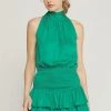 Entro Solid Green High Neck Sleeveless Mini Dress NEW ARRIVALS